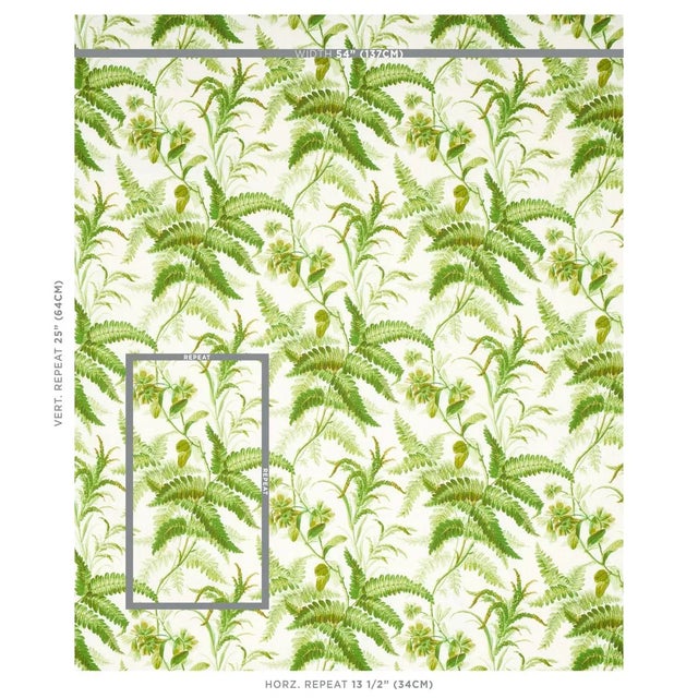 Gracious in its beauty, Myers Fern Linen is lushly printed on linen fabric with a lush forest of classic ferns and flowers...