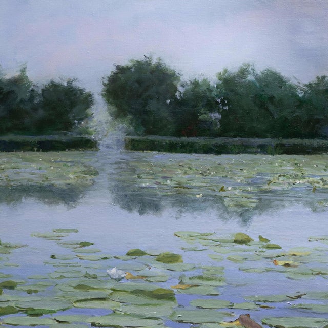 Early 21st Century The Lily Pond by Sheri Farabaugh | Oil on Canvas Landscape with lily pads and flowers on water For Sale - Image 5 of 5