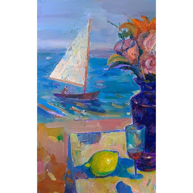 2020s Oil Painting Still Life Against the Background of the Sea Peter Dobrev For Sale - Image 5 of 8