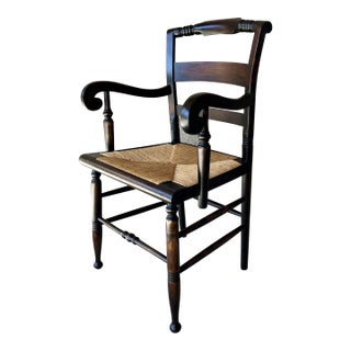 Mid 20th-Century Hitchcock-Style Mahogany Wood Hand-Tied Fiber Rush Seat Armchair For Sale