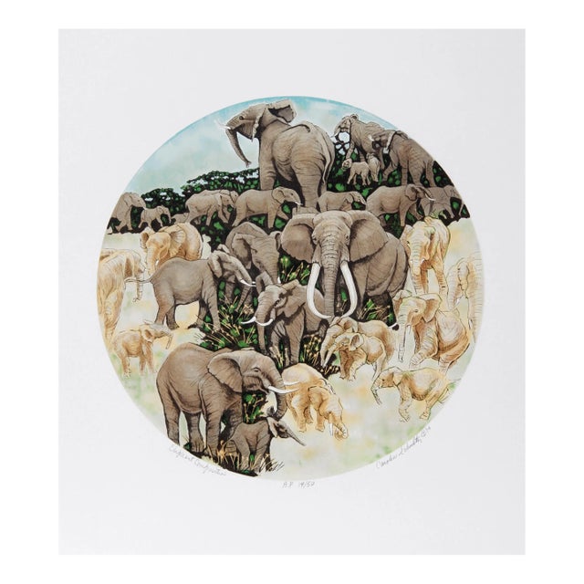 1980s "Elephant Composition" Lithograph by Caroline Schultz For Sale