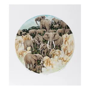 1980s "Elephant Composition" Lithograph by Caroline Schultz