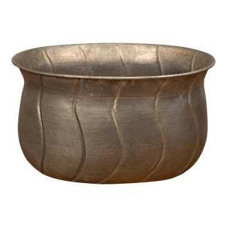 Vintage Indian Silver over Brass Planter with Wave Design and Sinuous Lines For Sale