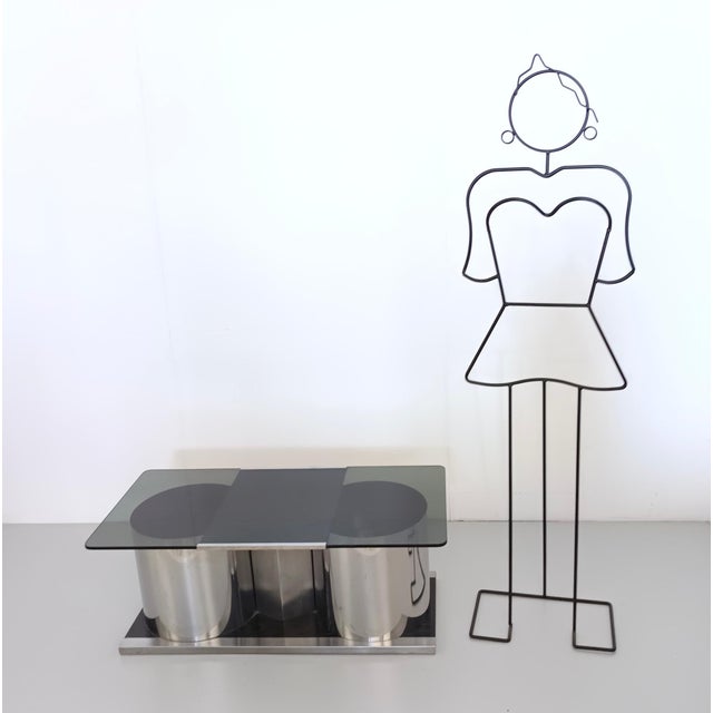 Vintage Rectangular Smoked Glass Coffee Table with Dry Bar by Francois Monnet, 1970s For Sale - Image 4 of 12