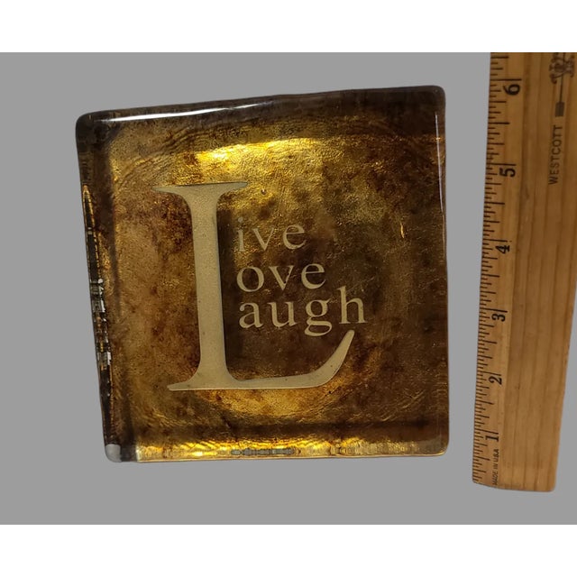 Vintage Art Glass Gold Foil Paper Weight Positive Massage "Live Love Laugh" For Sale - Image 6 of 7
