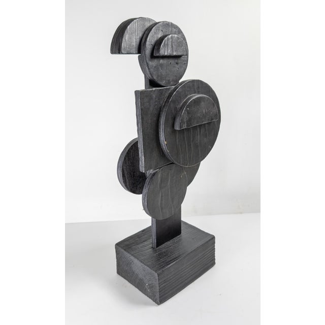 Wood Mid-Century Modern Black Geometric Abstract Sculpture After Louise Nevelson For Sale - Image 7 of 11