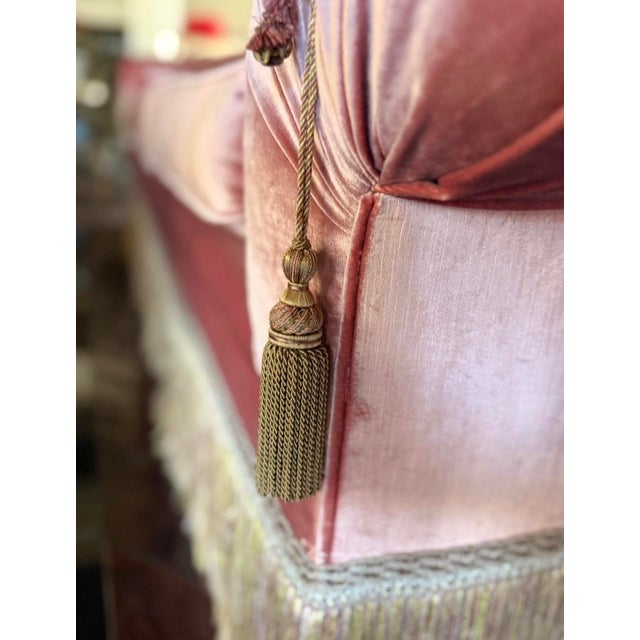 Custom French Import Velvet Silk Rose Designer Hollywood Regency Sofa For Sale - Image 12 of 12