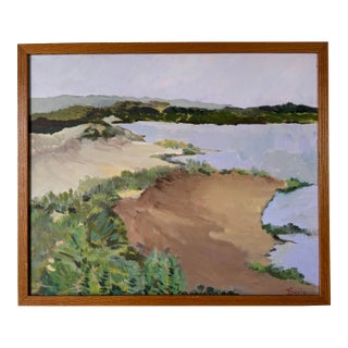 80’s Vintage Impressionist Lake Landscape Oil on Canvas Painting by Davis For Sale