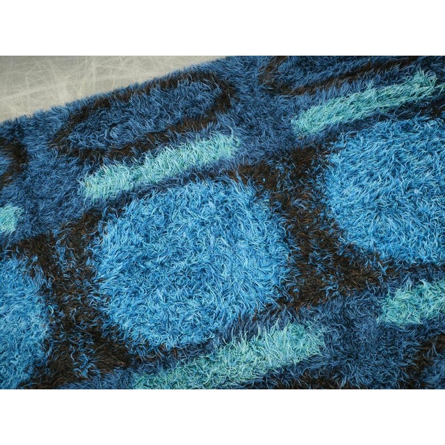 Large Danish Abstract Blue Wool Rya Rug in Ege Style, 1960s For Sale - Image 6 of 9