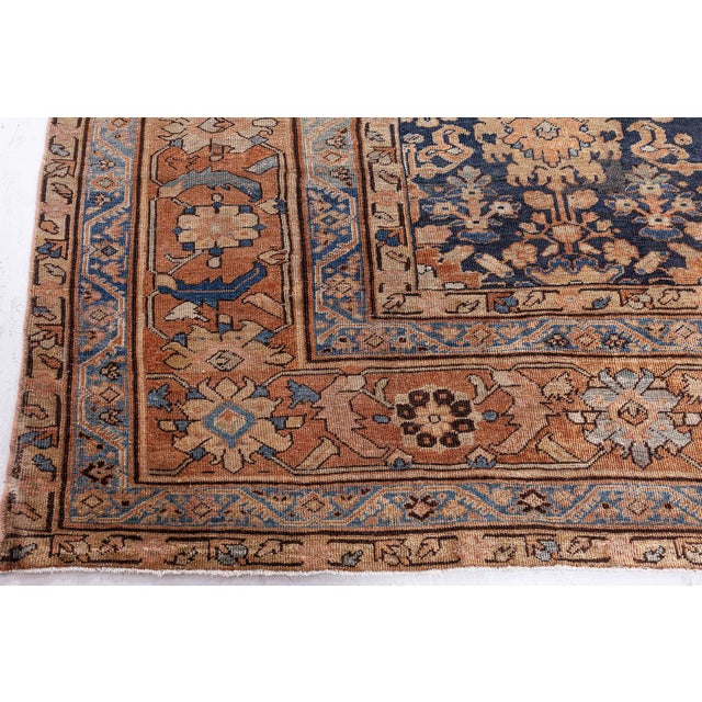19th Century Persian Sultanabad Blue, Brown Handmade Wool Rug For Sale - Image 4 of 6