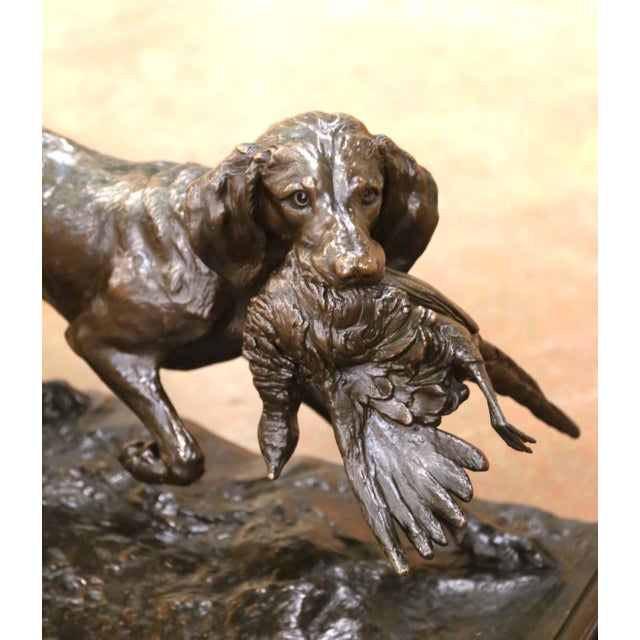 Realism Late 19th Century German Brass & Plaster Hunting Dog Sculpture by Emil Wünsche For Sale - Image 3 of 14