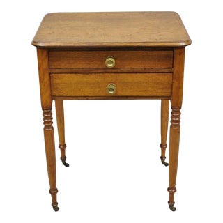 19th Century Antique American Colonial Sheraton Mahogany 2 Drawer Bedside Nightstand For Sale