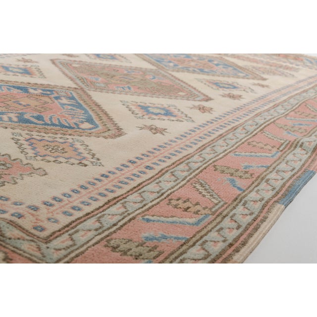 Beige Mid 20th Century Geometric Turkish Wool Rug For Sale - Image 8 of 10