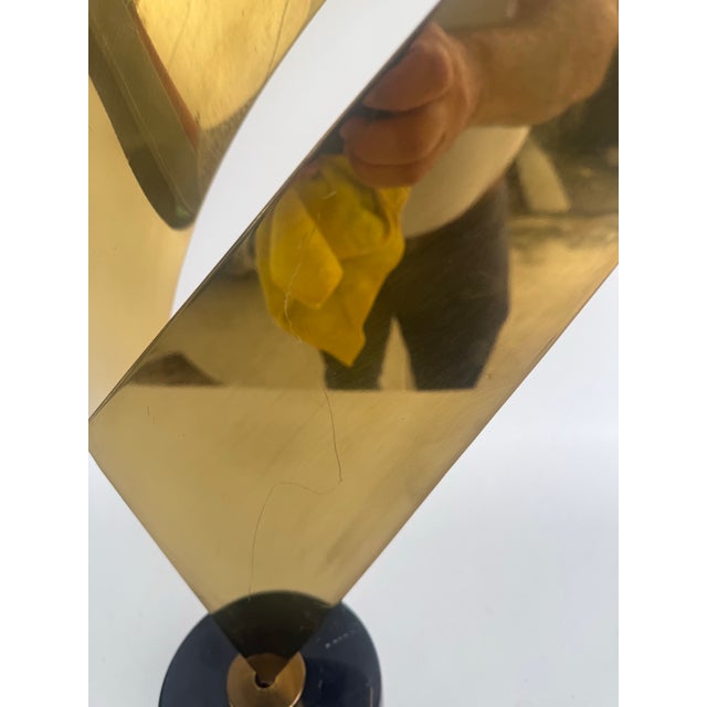 Mid-Century Modern Vintage 1980's Curtis Jere Brass Ribbon Sculpture on a Marble Base For Sale - Image 3 of 12