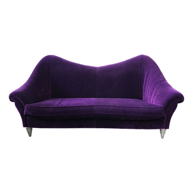 Modern Purple Velvet Three-Seater Sofa For Sale
