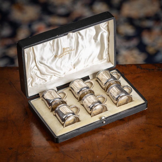 Antique early 20th Century set of six solid silver novelty miniature tankards, used as shots, The set of six tankards come...