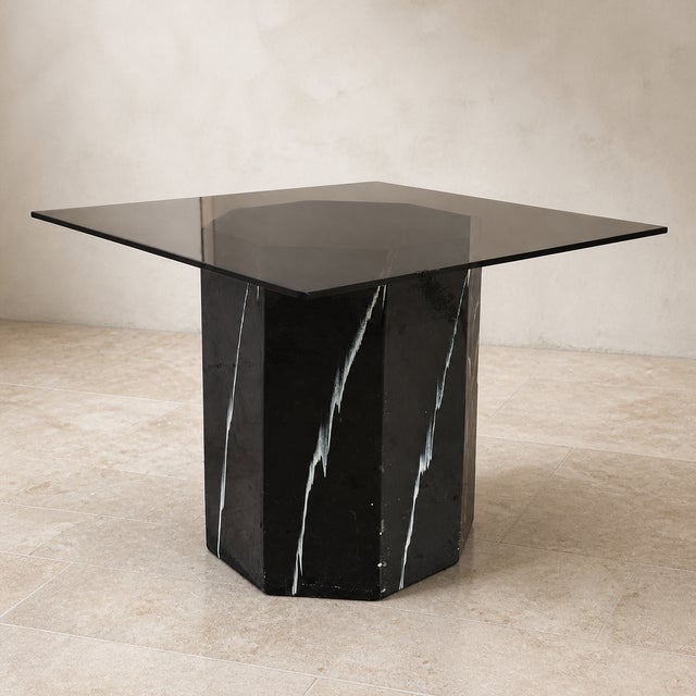 Postmodern Faux Marble Pedestal Side Table – Ceramic & Glass, 1980s, Mid-Century For Sale - Image 10 of 17