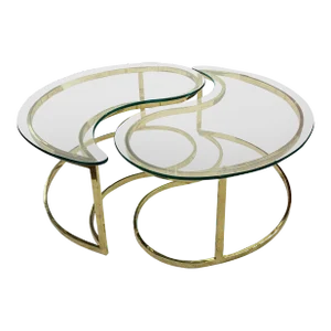 Vintage Brass and Glass Matching Teardrop Tables -- a Pair