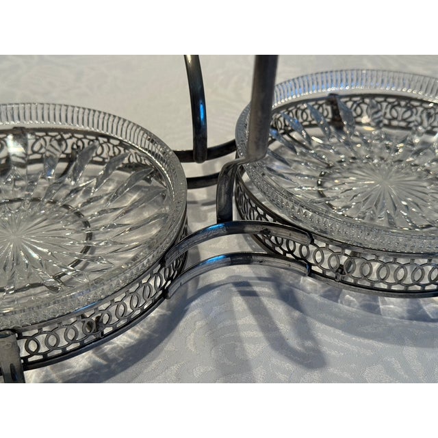Mid-Century Modern 1960s Mid-Century Queen Anne Silver-Plated and Glass Double Jam Server - 3 Pieces For Sale - Image 3 of 11