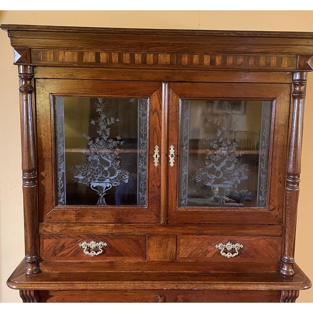 curious art nouveau oak dresser from the early 20th century from Brussels Small model composed of 4 doors and two drawers...