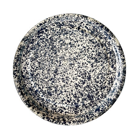 Farmhouse Mid 20th Century Round Enamelware Platter in Navy and White Splatter Pattern For Sale - Image 3 of 5