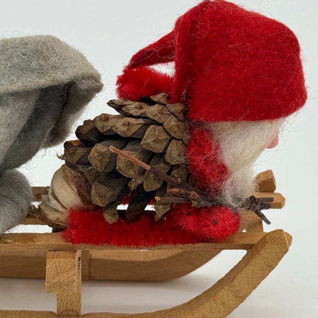 Vintage German Erzgebirge Pinecone Santa on Wooden Sled – Mid-Century Christmas Folk Art With Toy Train For Sale - Image 11 of 12