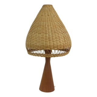 Danish Modern Table Lamp in Teak and Rattan, 1960s For Sale