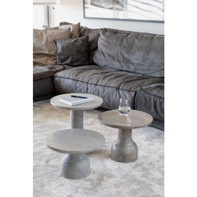 Stone Peso Minimalist Round Side Table in Limestone by Depping & Jørgensen For Sale - Image 7 of 9