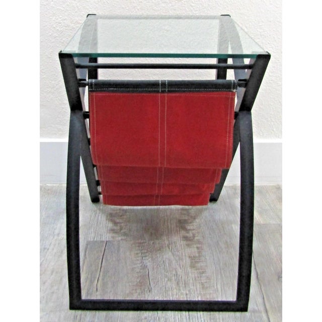 Red Mid-Century Modern Glass Top End Table Waterfall Magazine Rack Circa 1970s For Sale - Image 8 of 15