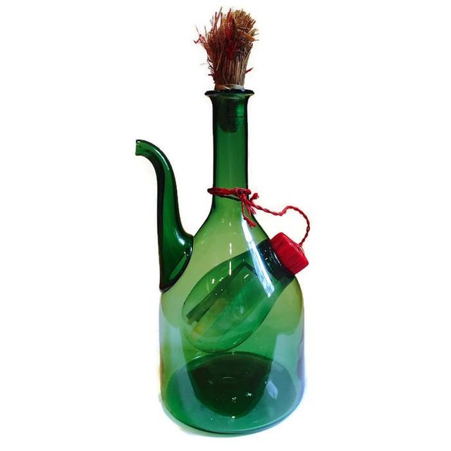 Vintage Tall Italian Glass Wine Chiller Green Glass Decanter Bottle