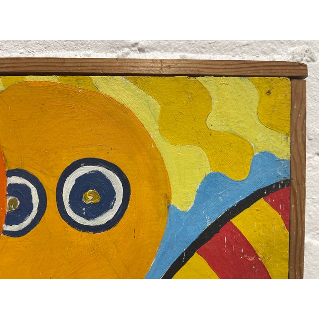 Vintage Mid Century Modernist Folk Art Painting | Framed Original Mid Century Modern Artwork, C. 1972 For Sale - Image 9 of 13