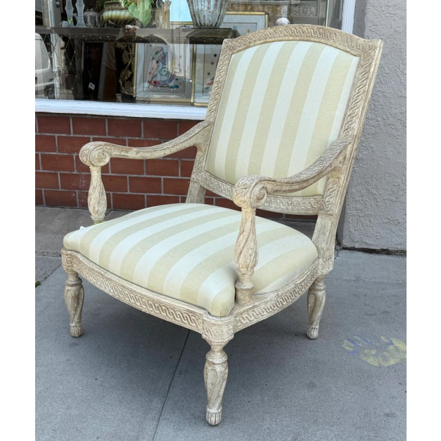 Dennis & Leen for Formations Carved Italian Arm Chair Upholstered in Rose Tarlow Melrose House Fabric. This listing is for...
