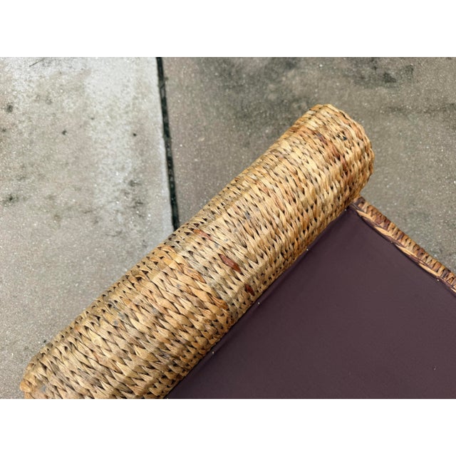 Vintage Woven Banana Leaf Ottoman With Upholstered Cushion For Sale - Image 9 of 10