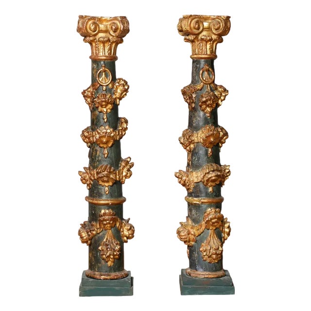 Baroque Colored Columns in Wood, South Germany, 1750, Set of 2 For Sale