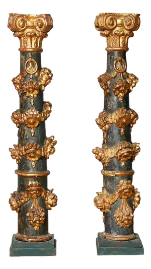 Baroque Colored Columns in Wood, South Germany, 1750, Set of 2
