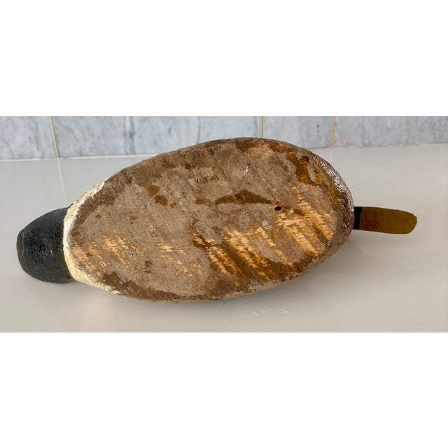 Brown Folk Art Rustic Hand Painted Mallard Duck Decoy For Sale - Image 8 of 11