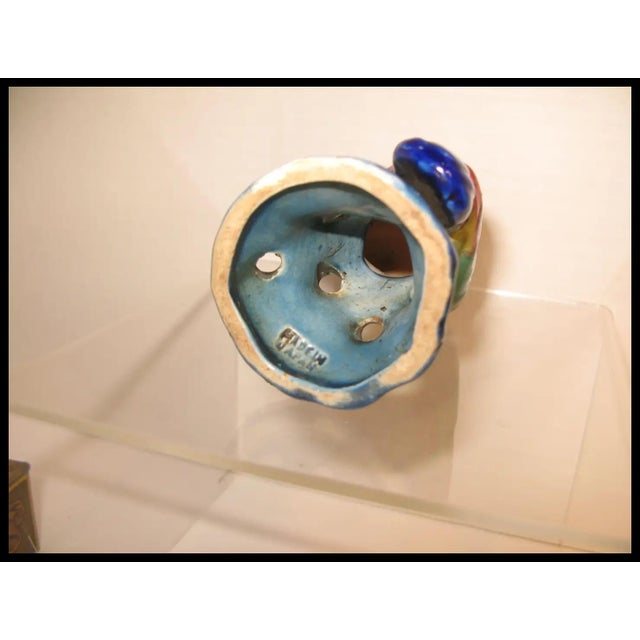 Blue 1930s Colorful Pottery Parrot Flower Frog Figural MCM Made in Japan For Sale - Image 8 of 9