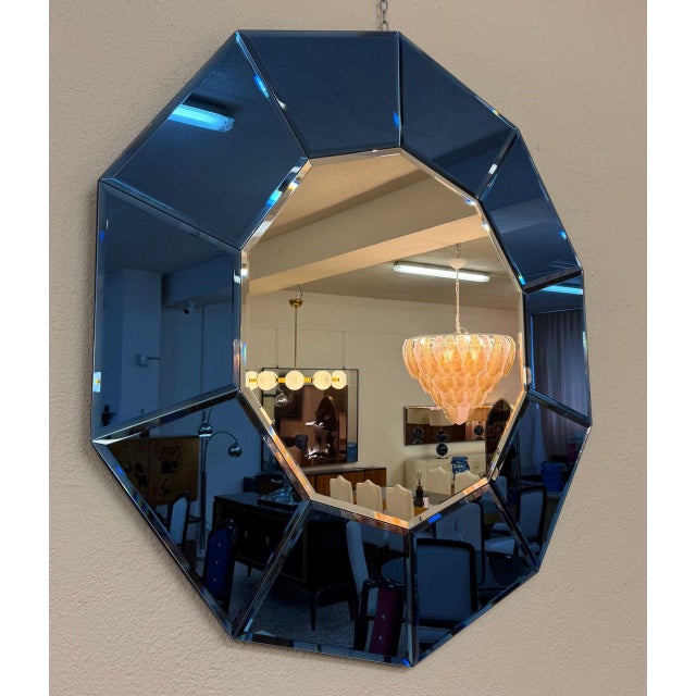 Italian Blue Mirrored Glass Decagonal Mirrors, 2000s, Set of 2 For Sale - Image 9 of 11