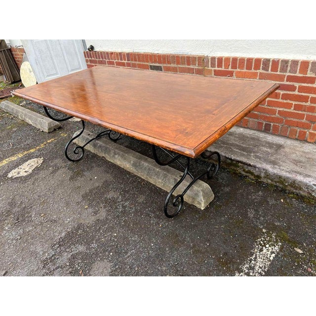 Vintage Country Style Wrought Iron Base Solid Wood Top Dining Table. Made in Italy For Sale - Image 10 of 12
