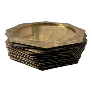 Vintage Hexagonal Golden Plates, 1970s, Set of 14 For Sale