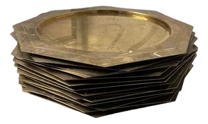 Vintage Hexagonal Golden Plates, 1970s, Set of 14