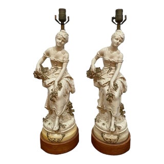 Antique Late 19th Century Plaster Les Cerises Sculpture Figural Table Lamp Signed by Hippolyte Moreau - a Pair For Sale