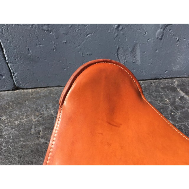 Early 21st Century Black Iron & Cognac Saddle Leather Stool For Sale - Image 11 of 13