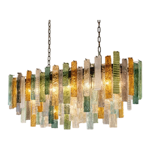 Monumental Italian Rectangular Strip “Listelli” Murano Glass Chandelier by Simoeng