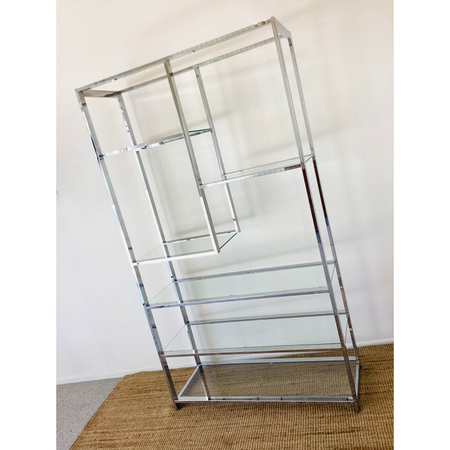 Vintage 1970s Milo Baughman Style Chrome Etagere Bookcase Mid Century Modern For Sale - Image 12 of 13