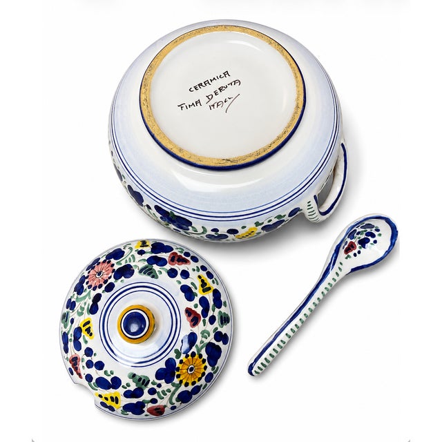 Late 20th Century Vintage Fima Deruta Italy Hand-Painted Arabesco Bird Soup Tureen & Ladle Set For Sale - Image 5 of 5