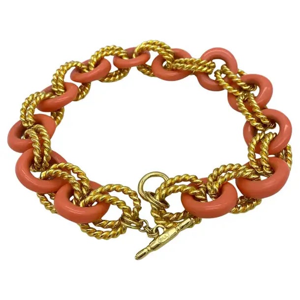 Modern KJL Vintage Coral Resin and Gold Plate Chunky Link Necklace For Sale - Image 3 of 4