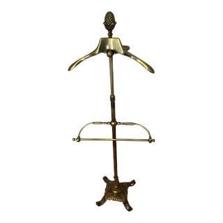 Solid Brass Adjustable Valet With Wallet Pants and Coat Holder and Acorn Detail For Sale