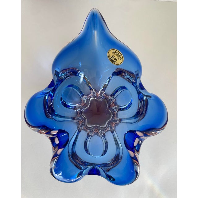 This striking vintage art glass bowl was made in Czechoslovakia by Bohemia and features an expressive freeform sculptural...