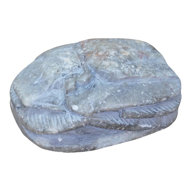 Egyptian Carved Quartz Stone Scarab Beetle Amulet Pendent Paperweight For Sale